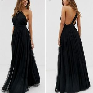 ASOS One Shoulder Tulle Maxi Dress in Black